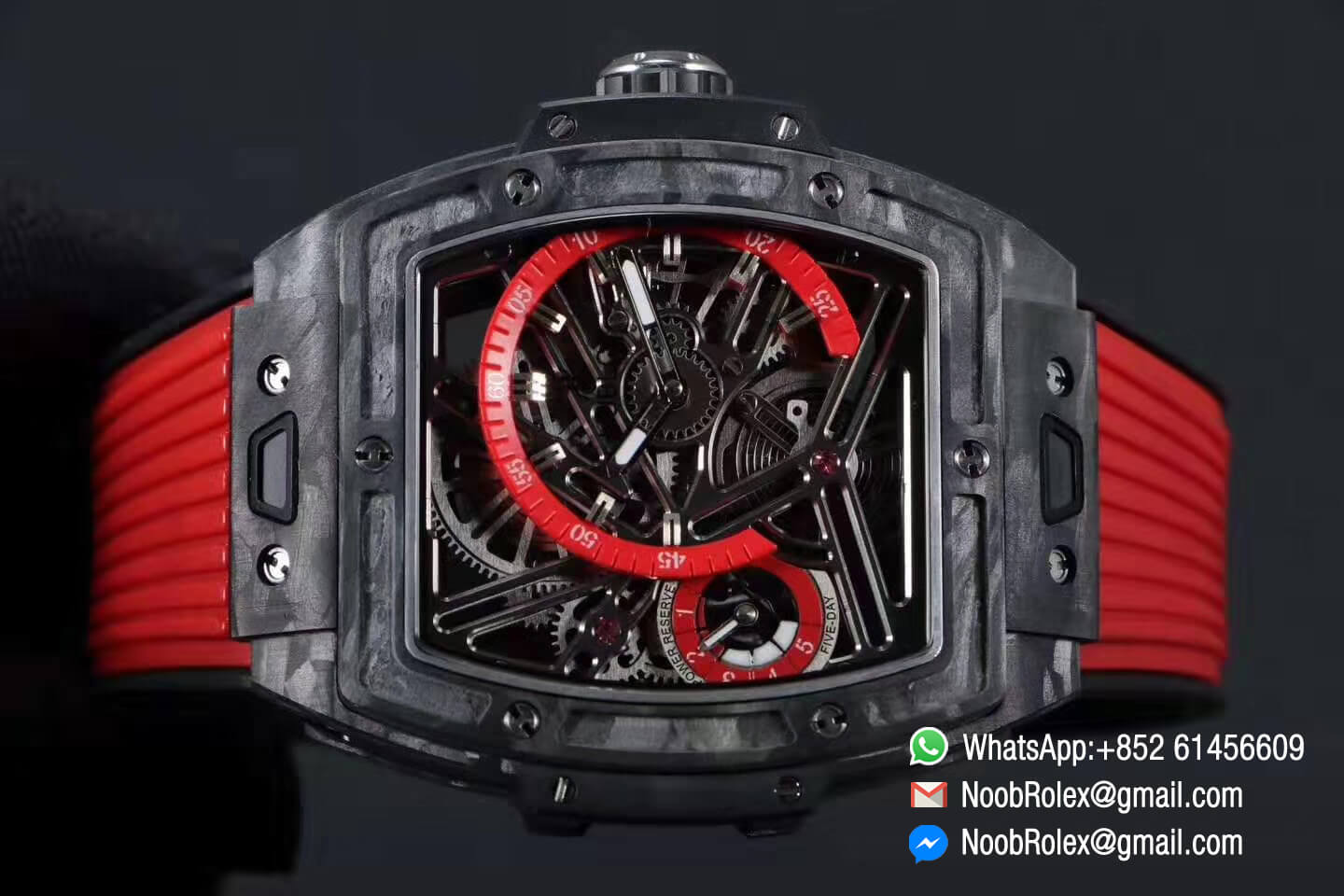 Spirit of Big Bang Tourbillon Black Forged Carbon Case & Bezel with Red Rubber Strap Asia 23J Automatic Power Reserve Movement 1:1 Top Quality