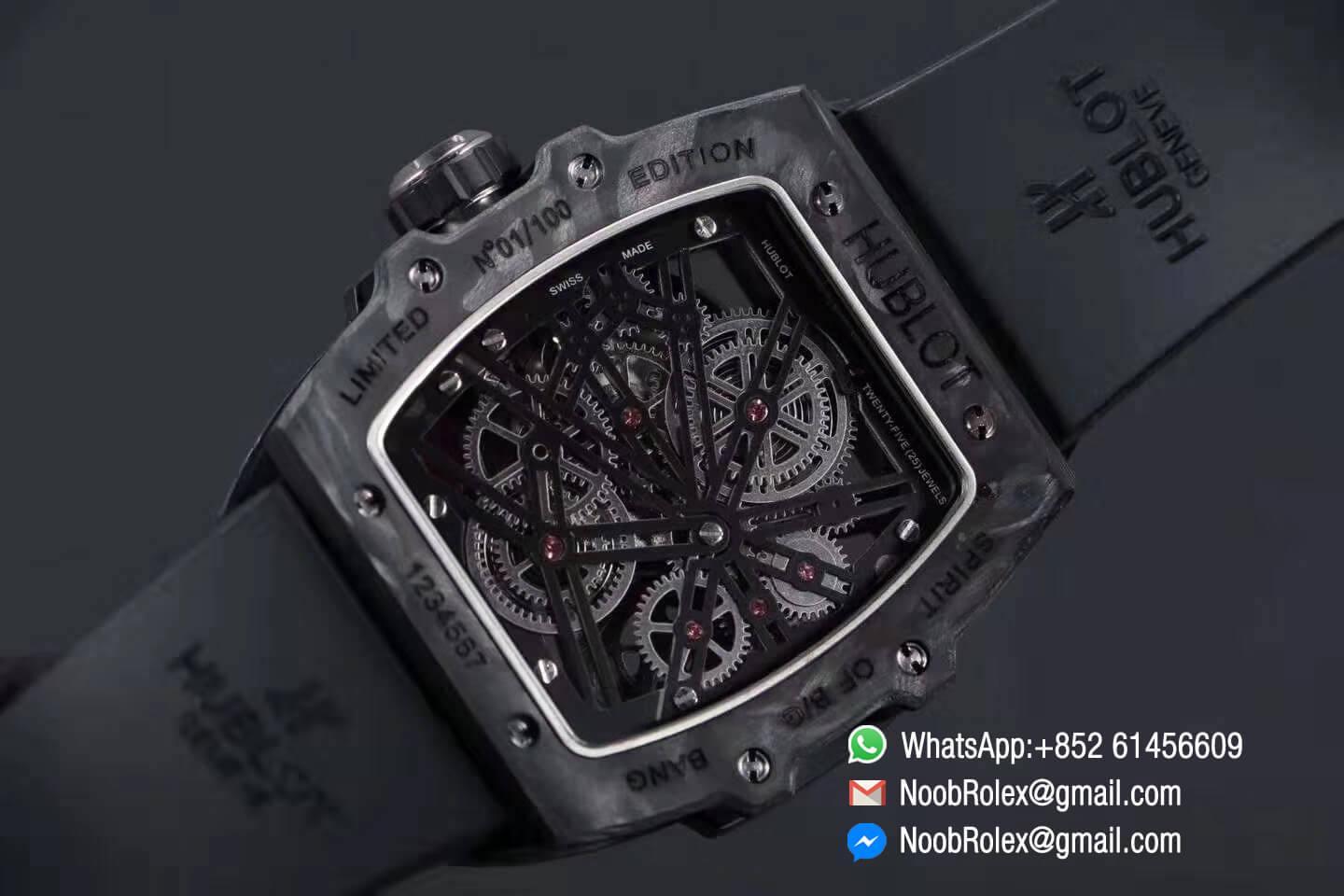 Spirit of Big Bang Tourbillon Black Forged Carbon Case & Bezel with Red Rubber Strap Asia 23J Automatic Power Reserve Movement 1:1 Top Quality