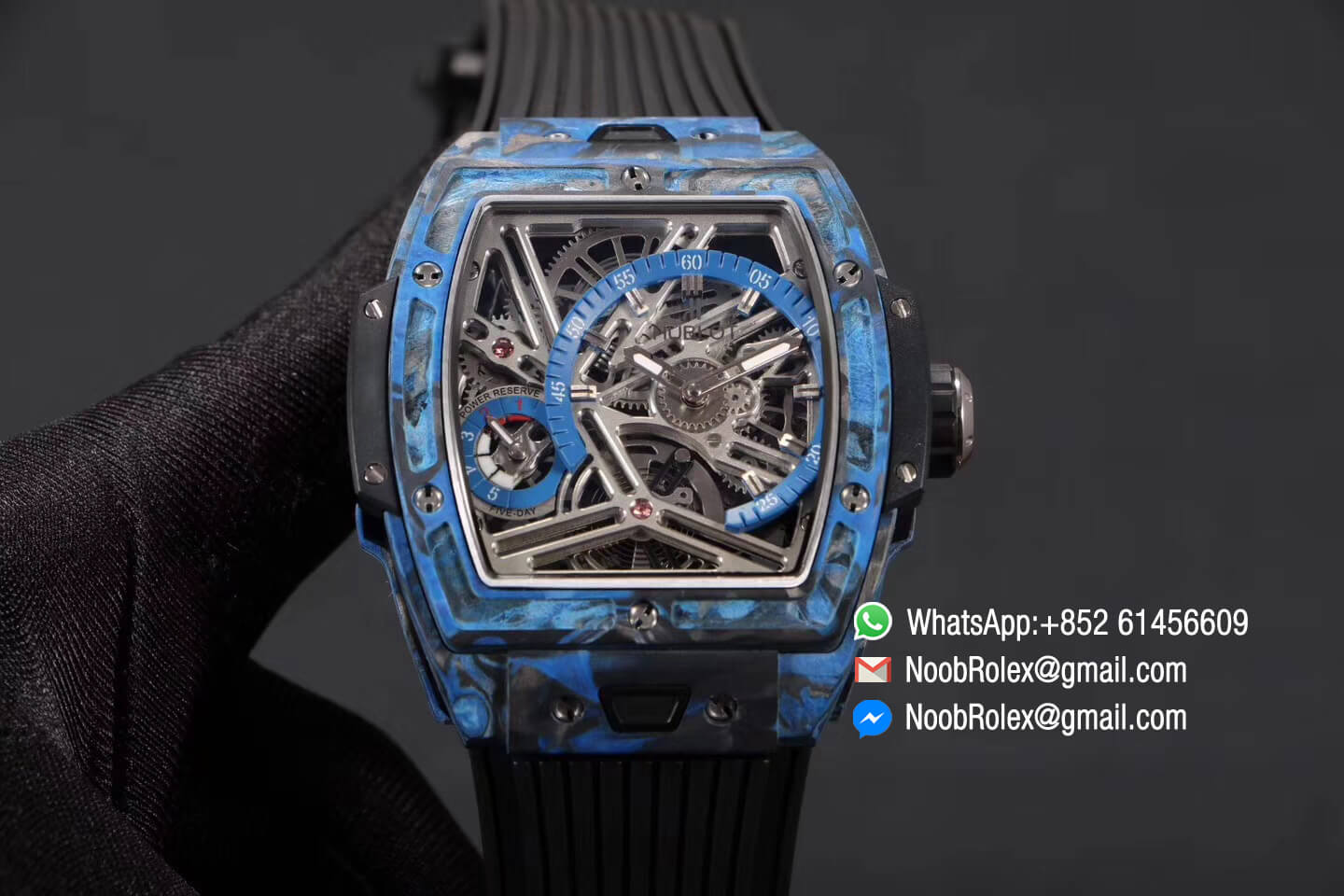 Hublot Spirit of Big Bang Tourbillon Blue Forged Carbon Case & Bezel with Black Rubber Strap Asia 23J Automatic Movement 1:1 Top Quality