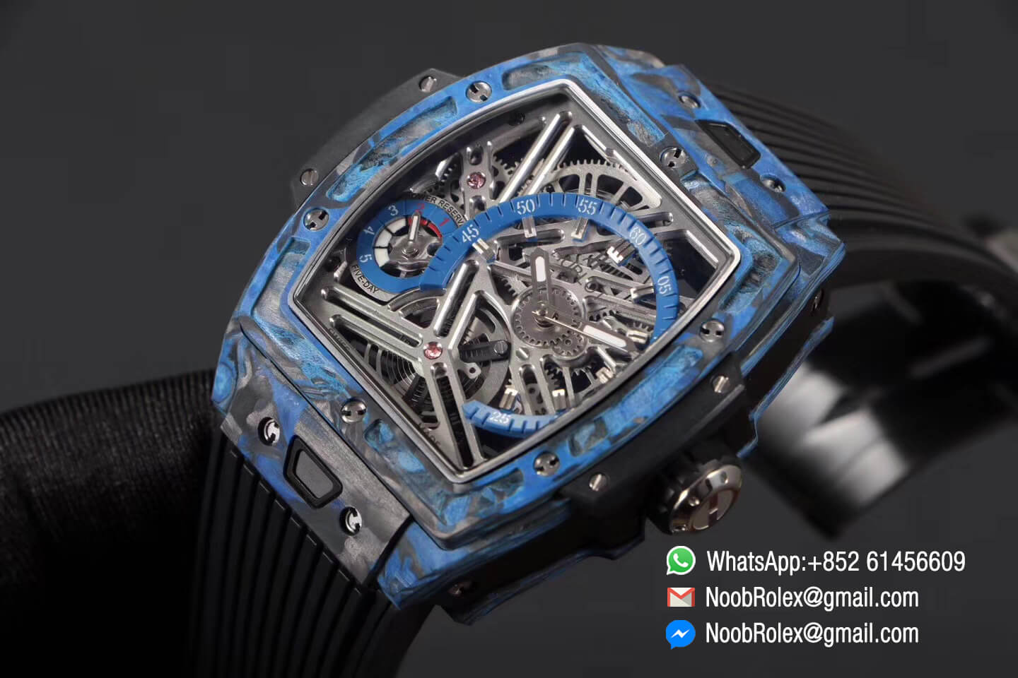 Hublot Spirit of Big Bang Tourbillon Blue Forged Carbon Case & Bezel with Black Rubber Strap Asia 23J Automatic Movement 1:1 Top Quality