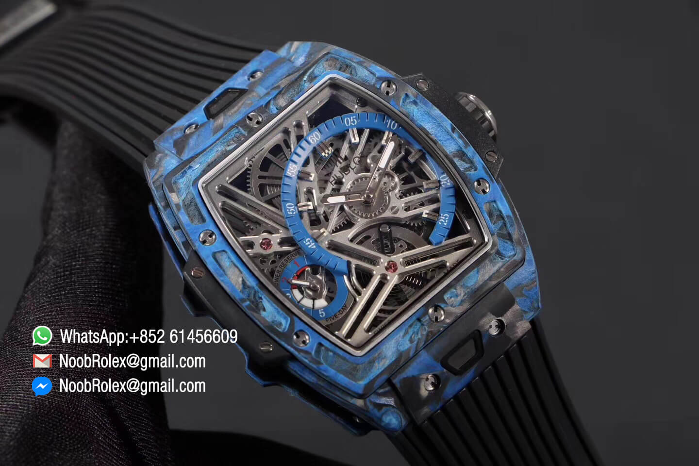 Hublot Spirit of Big Bang Tourbillon Blue Forged Carbon Case & Bezel with Black Rubber Strap Asia 23J Automatic Movement 1:1 Top Quality