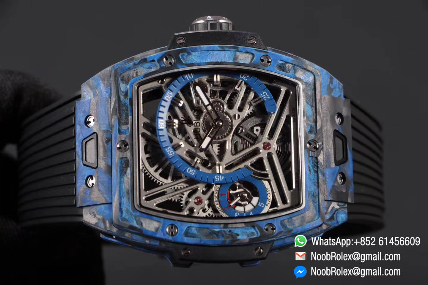 Hublot Spirit of Big Bang Tourbillon Blue Forged Carbon Case & Bezel with Black Rubber Strap Asia 23J Automatic Movement 1:1 Top Quality