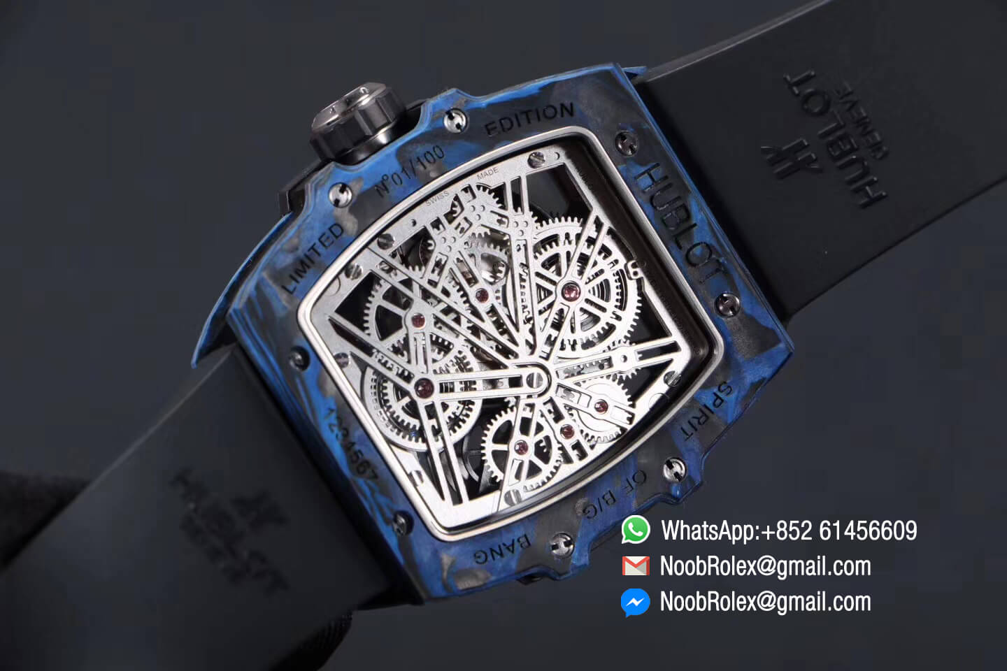 Hublot Spirit of Big Bang Tourbillon Blue Forged Carbon Case & Bezel with Black Rubber Strap Asia 23J Automatic Movement 1:1 Top Quality