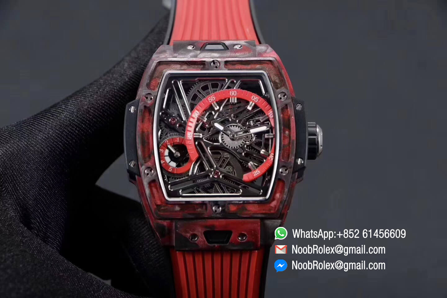 Spirit of Big Bang Tourbillon Red Forged Carbon Case & Bezel with Red Rubber Strap Asia 23J Automatic Power Reserve Movement 1:1 Top Quality