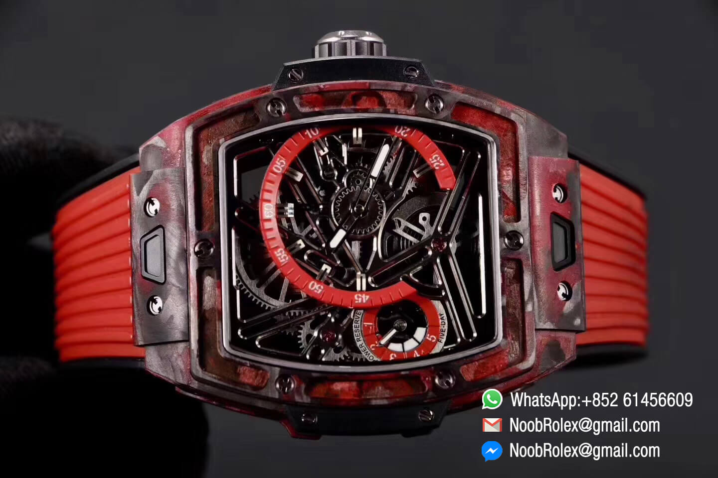 Spirit of Big Bang Tourbillon Red Forged Carbon Case & Bezel with Red Rubber Strap Asia 23J Automatic Power Reserve Movement 1:1 Top Quality