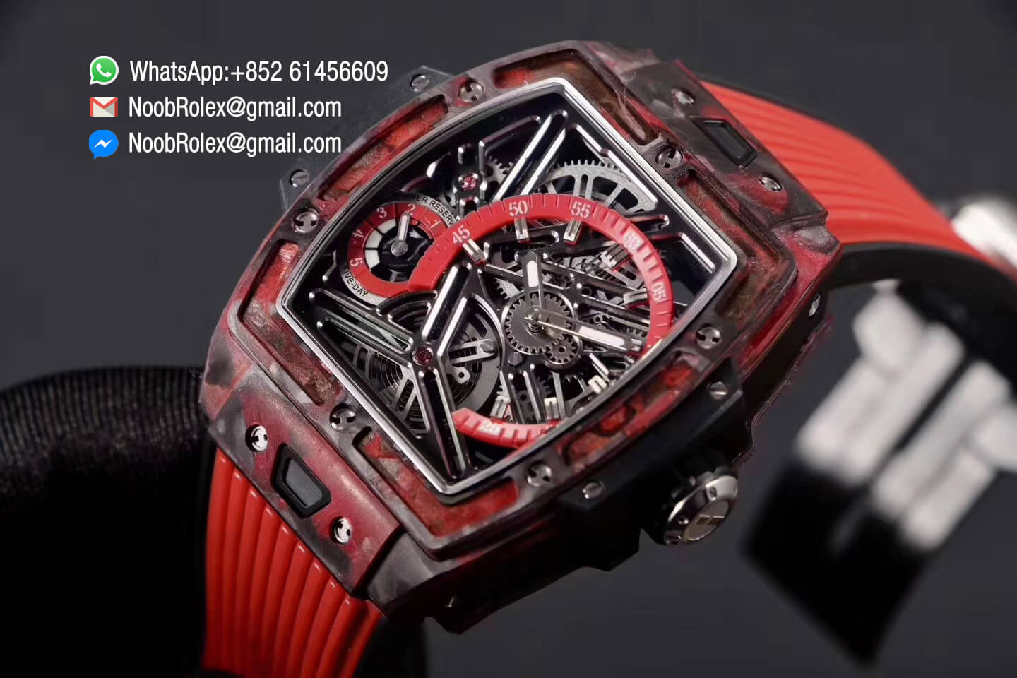 Spirit of Big Bang Tourbillon Red Forged Carbon Case & Bezel with Red Rubber Strap Asia 23J Automatic Power Reserve Movement 1:1 Top Quality