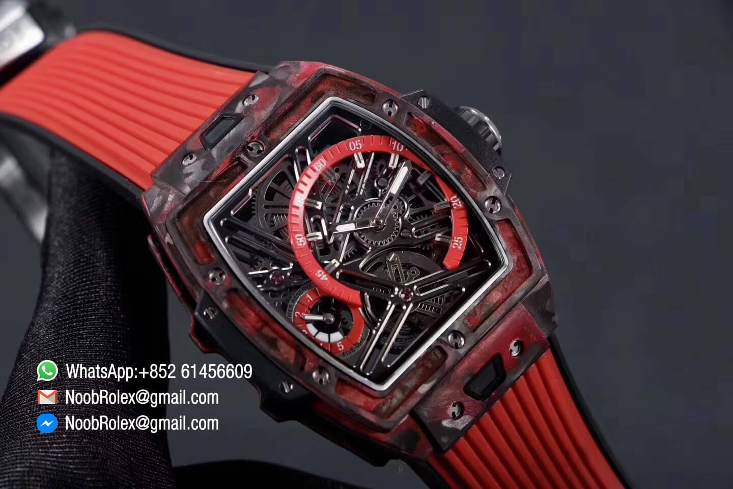 Spirit of Big Bang Tourbillon Red Forged Carbon Case & Bezel with Red Rubber Strap Asia 23J Automatic Power Reserve Movement 1:1 Top Quality