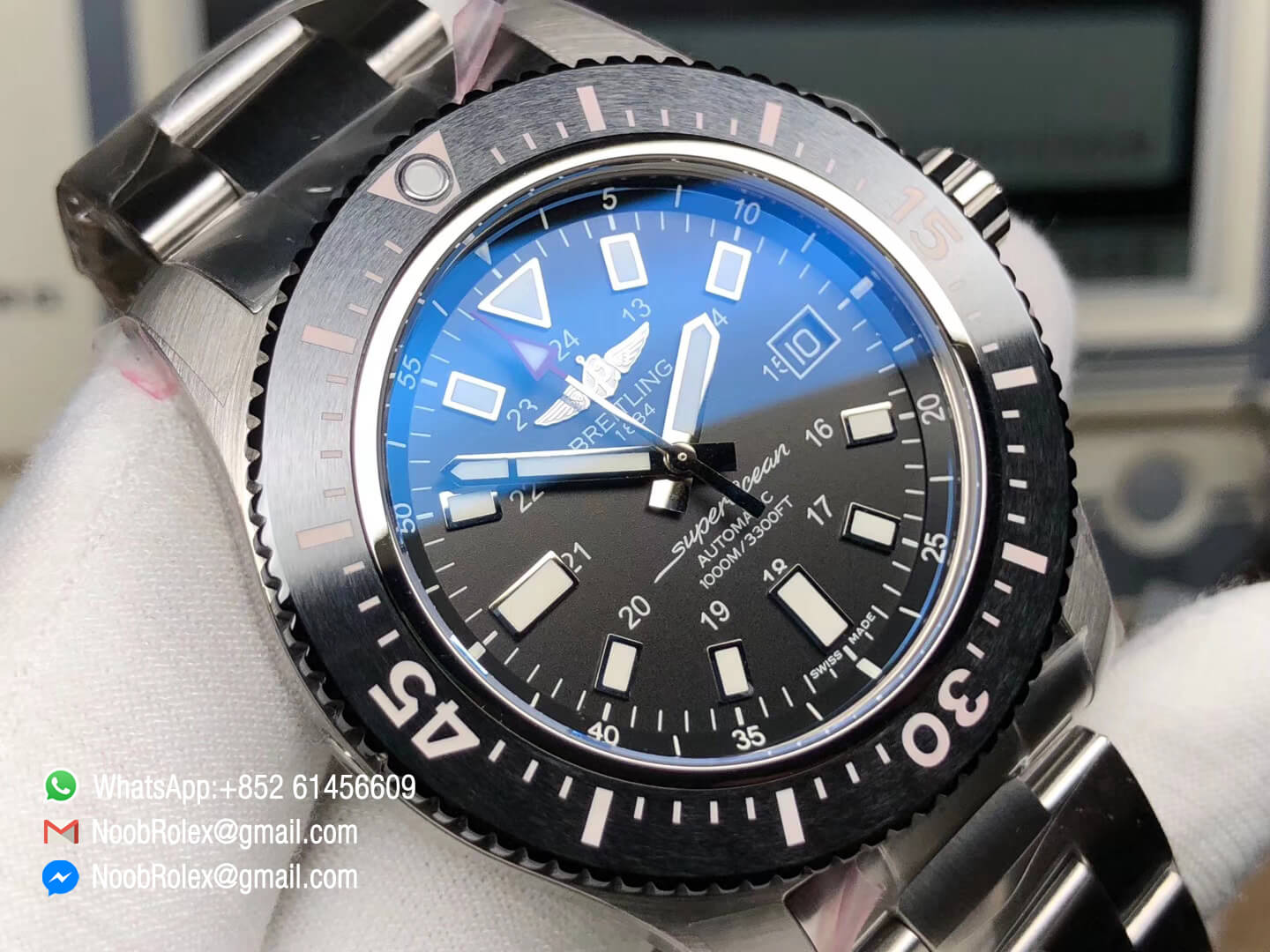 Superocean 44mm Special Edition Stainless Steel Case Ceramic Bezel GF 1:1 Best Edition Black Dial on Steel Bracelet A2824