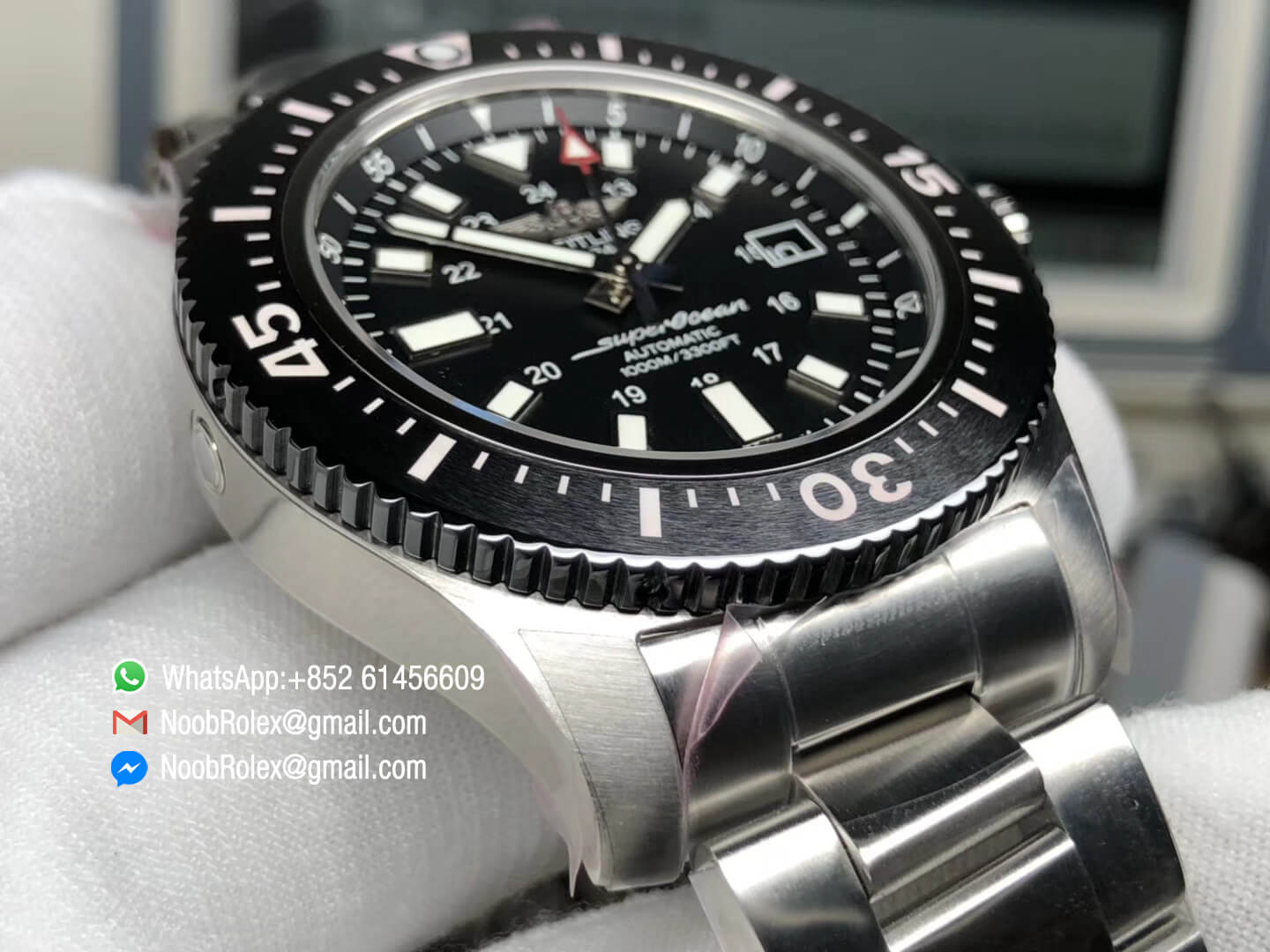 Superocean 44mm Special Edition Stainless Steel Case Ceramic Bezel GF 1:1 Best Edition Black Dial on Steel Bracelet A2824