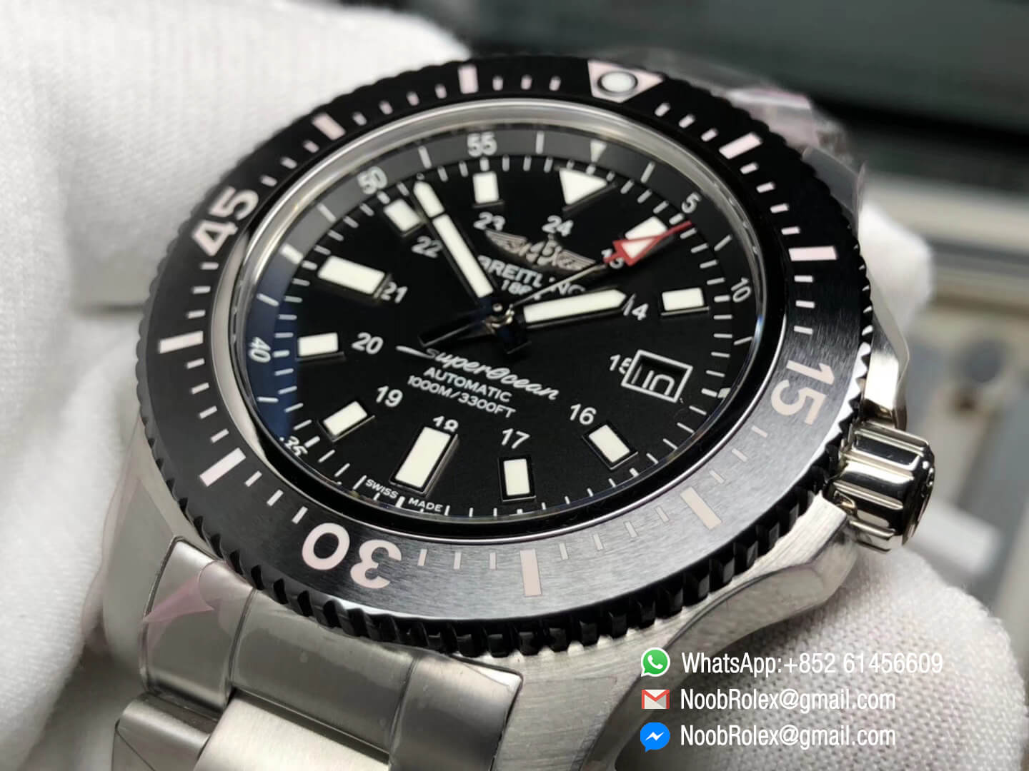 Superocean 44mm Special Edition Stainless Steel Case Ceramic Bezel GF 1:1 Best Edition Black Dial on Steel Bracelet A2824
