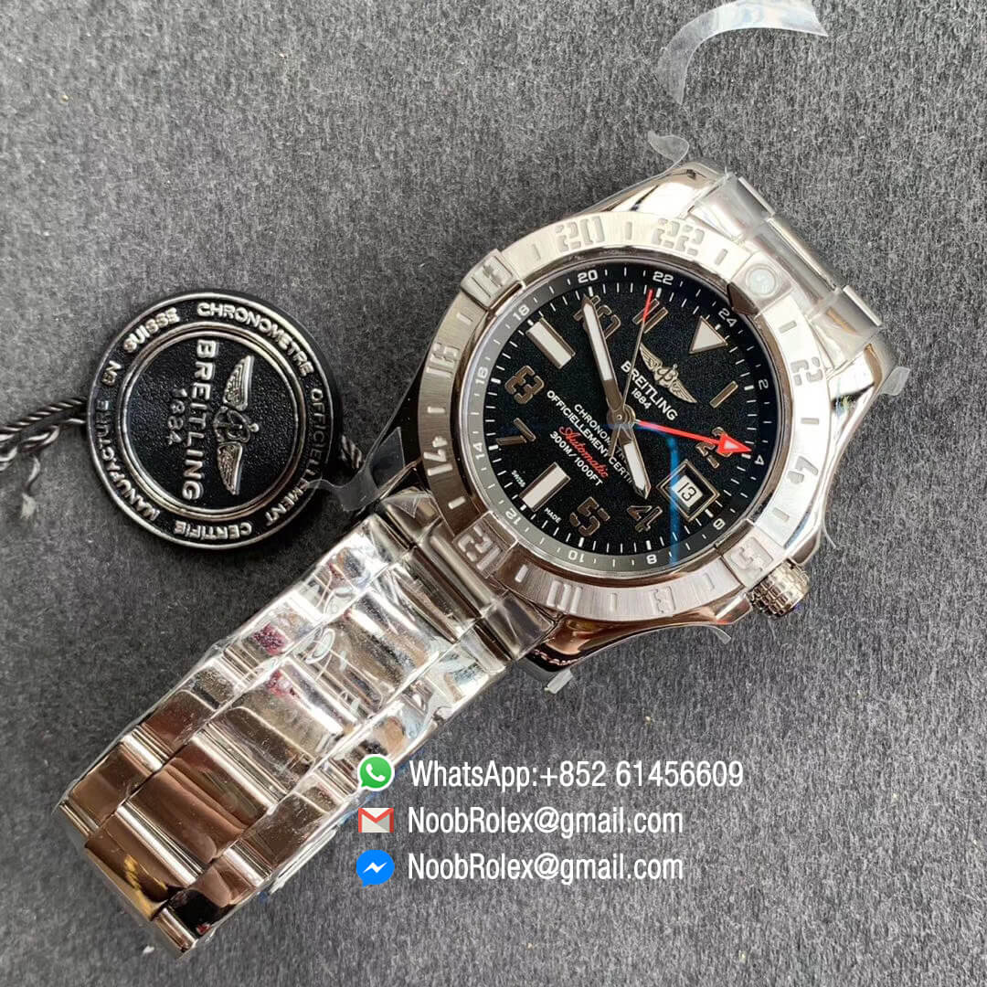 GF Factory New Avenger II GMT V2 Edition Steel Case Black Dial Roman Markers on Steel Bracelet A2836 Noob Factory Watch 09