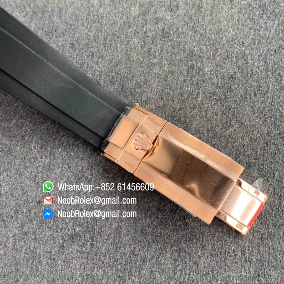 Noob Factory Replica Swiss ETA Watch Daytona 116515 Rose Gold Case Chocolate Dial Lume Markers on Black Rubber Strap SA4130 06