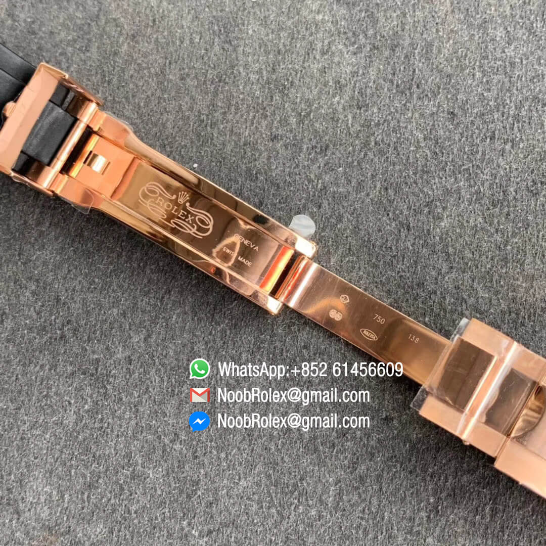 Noob Factory Replica Swiss ETA Watch Daytona 116515 Rose Gold Case Chocolate Dial Lume Markers on Black Rubber Strap SA4130 07