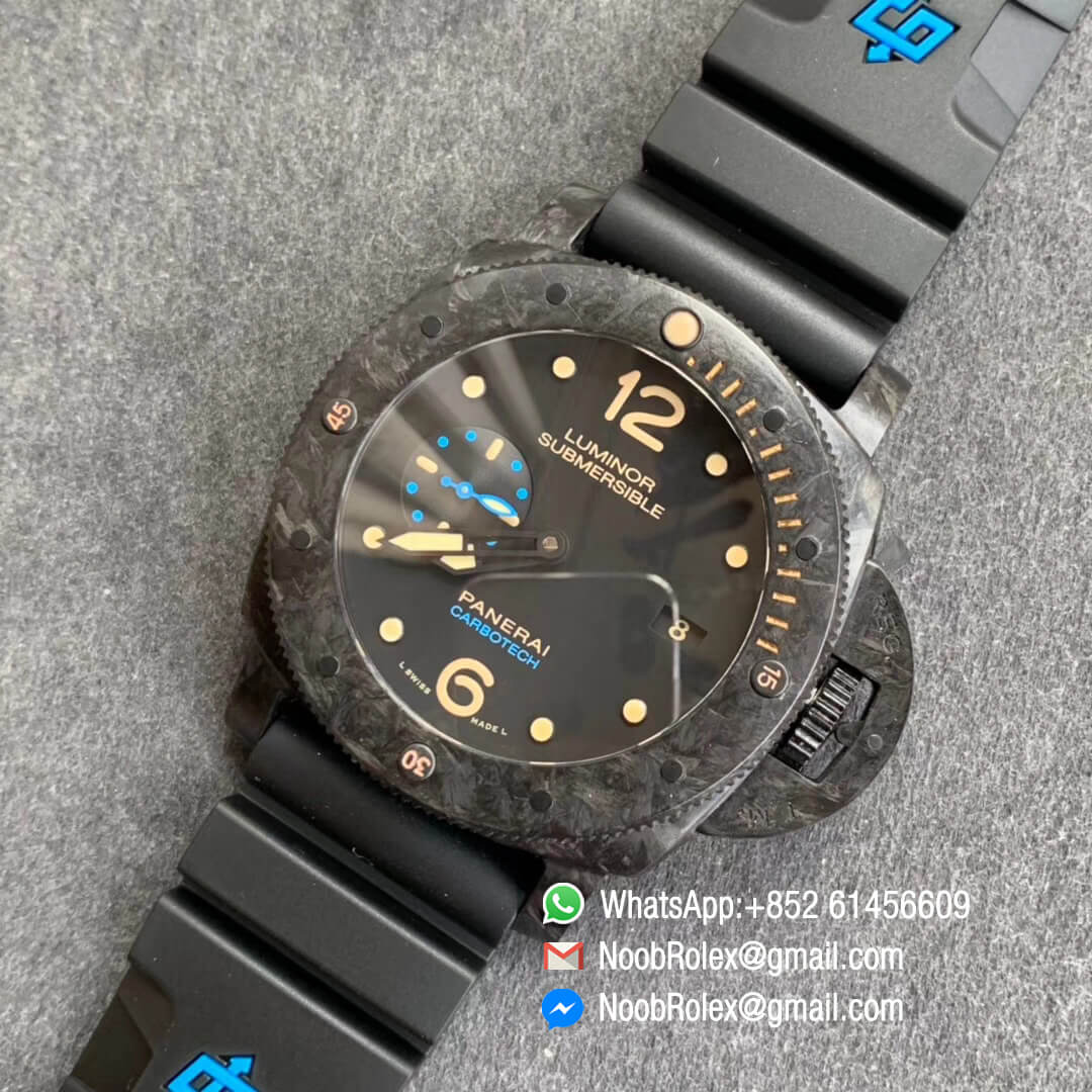 Panerai Carbotech PAM616 Luminor Submersible Special Edition Forged Carbon Case XF Best Edition on Black Rubber Strap P.9000 Movement