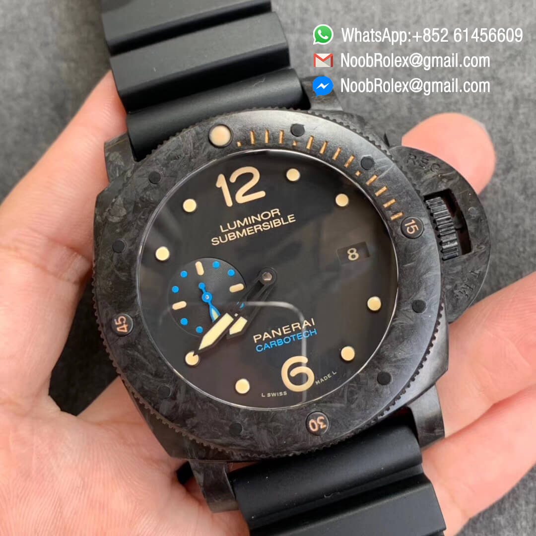 Panerai Carbotech PAM616 Luminor Submersible Special Edition Forged Carbon Case XF Best Edition on Black Rubber Strap P.9000 Movement