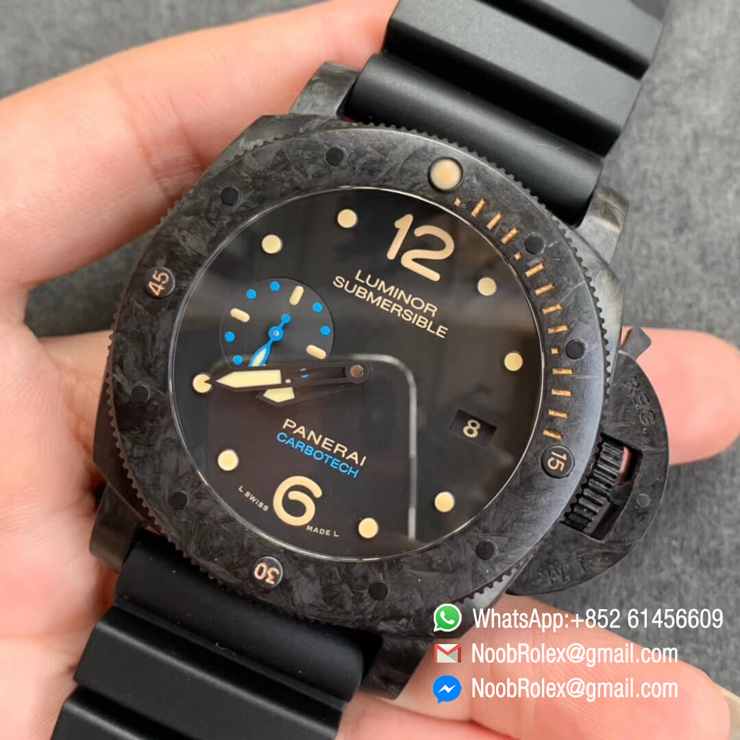 Panerai Carbotech PAM616 Luminor Submersible Special Edition Forged Carbon Case XF Best Edition on Black Rubber Strap P.9000 Movement