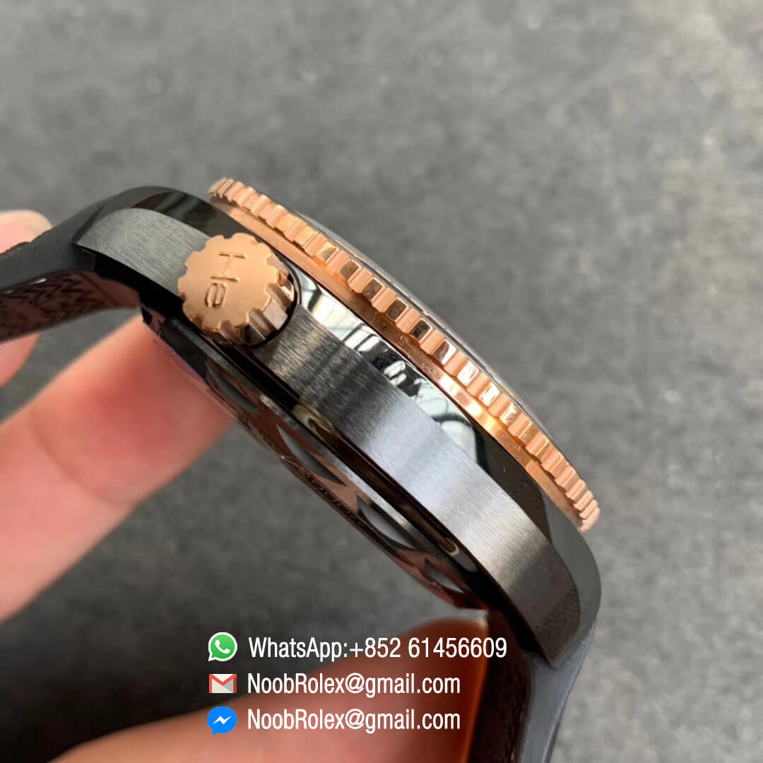 Swiss Clone Watches VS Factory Top Edition Omega Planet Ocean Deep Gold Black 45mm Black Ceramic on Black Leather Strap A8906 Super Clone 05