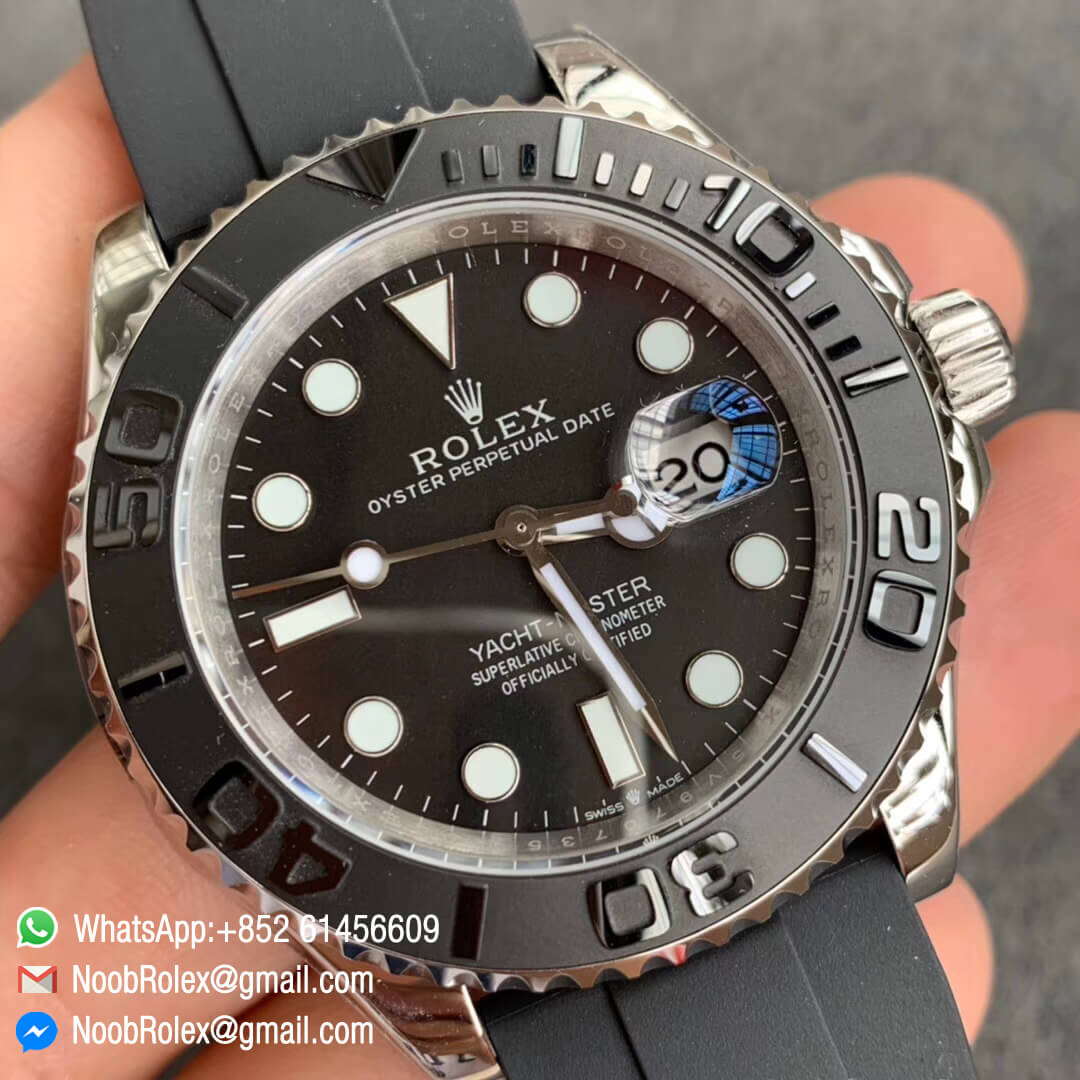 Swiss ETA Clone Watch WF Factory Yacht Master Reference 226659 42mm Black Dial 904 Steel Case Ceramic Bezel Oysterflex Rubber Strap A2836 02