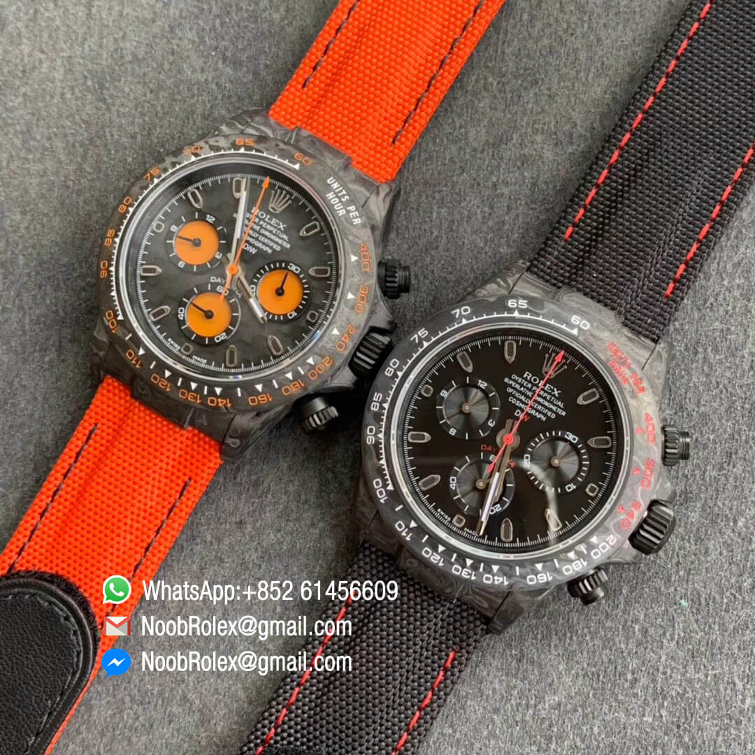 Swiss ETA Watch Replica WWF Daytona DIW Carbon Case and Bezel Black Orange Dial on Orange Nylon Strap A7750 11