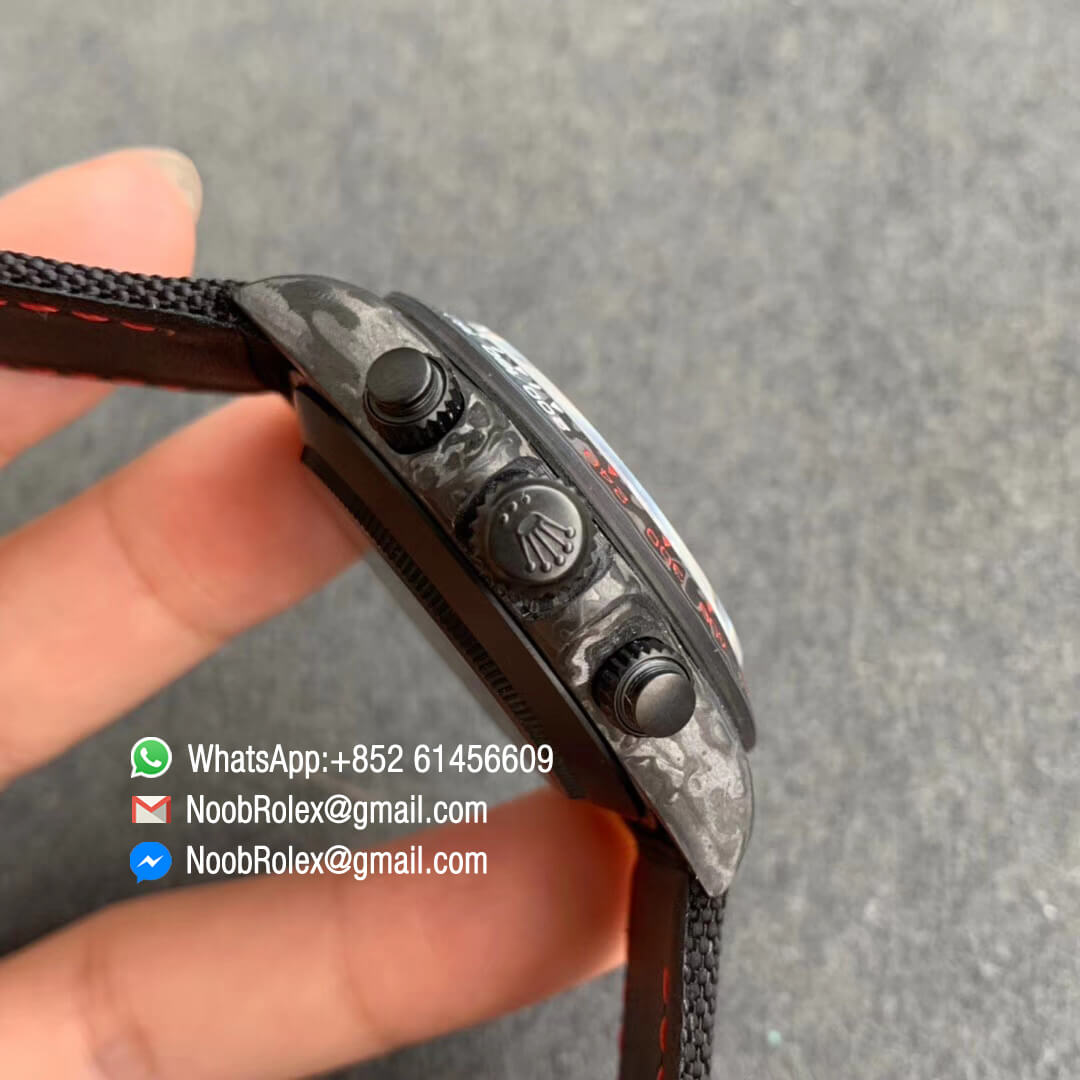 Swiss Movement Clone Watches WWF Daytona DIW Carbon Case and Bezel Black Dial on Black Nylon Strap A7750 04
