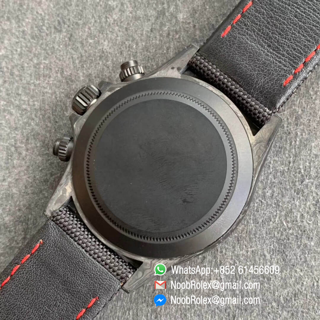 Swiss Movement Clone Watches WWF Daytona DIW Carbon Case and Bezel Black Dial on Black Nylon Strap A7750 08