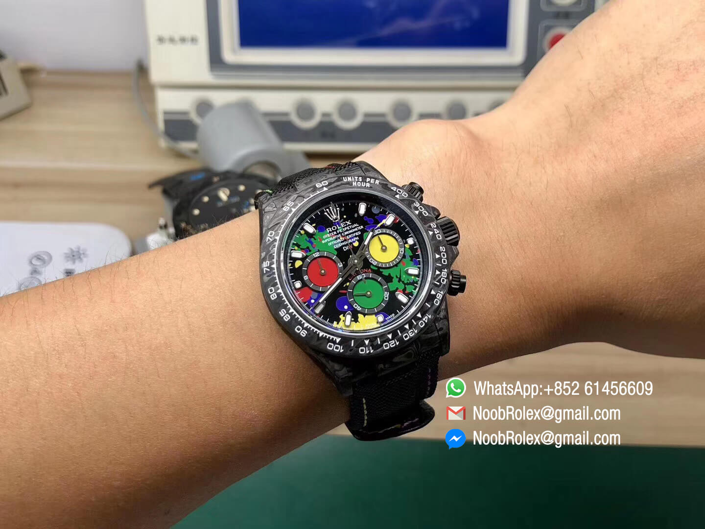 Swiss Replica Watches Rolex Daytona DIW Carbon Case and Bezel Motley Colorful Dial on Black Nylon Strap A7750 TWF Best Edition