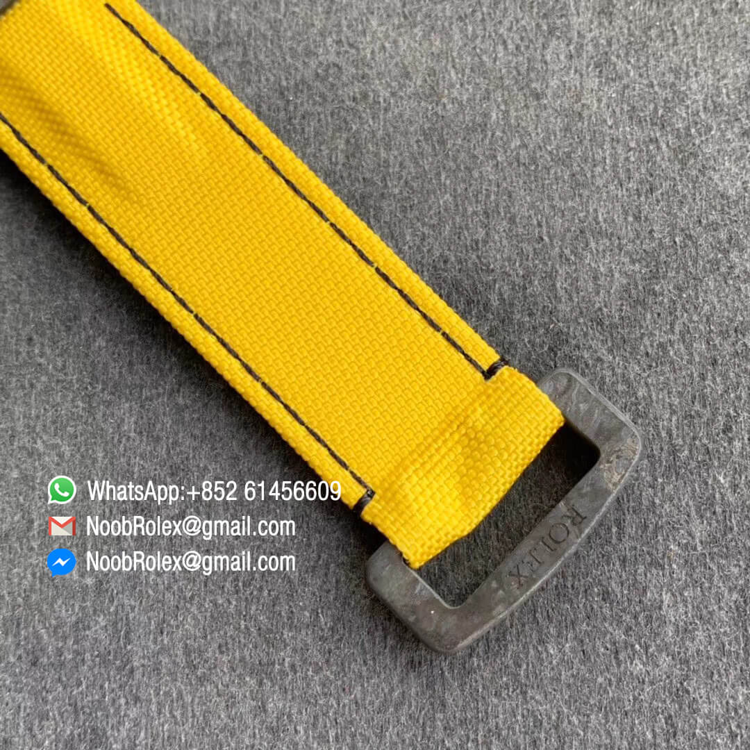 Swiss Replica Watches Rolex Daytona DIW Black Carbon Case and Bezel Black Dial on Yellow Nylon Strap A7750 TWF Best Edition