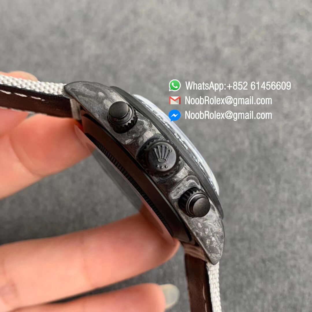 Swiss Replica Watches Daytona DIW Black Carbon Case and Bezel White & Black Dial on Black Nylon Strap A7750 TWF Best Edition