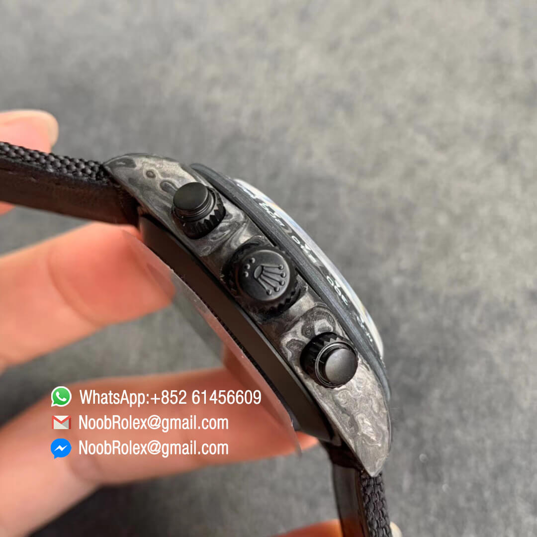 Swiss Replica Watches Rolex Daytona DIW Black Carbon Case and Black Dial on Black Nylon Strap A7750 A7750 TWF Best Edition