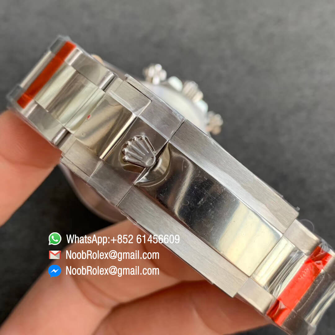 Swiss Watch Replica China Noob Factory Daytona 116500 904L Steel and Bracelet Black Dial SA4130 V3 Update the Bezel to White Gold Font 06