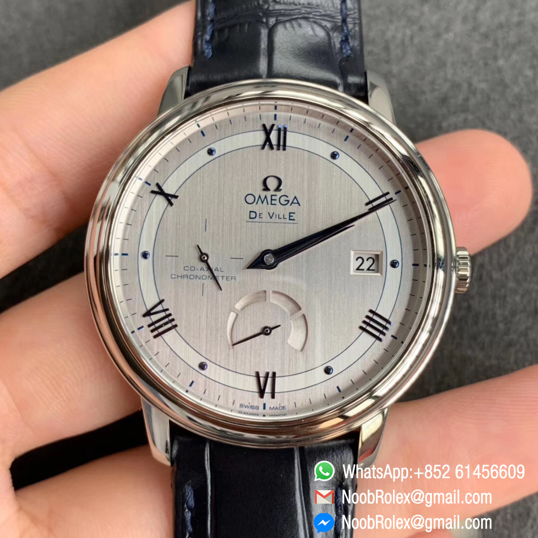 Swiss Watch Replica De Ville Prestige Power Reserve Steel Case Gray Dial Blue Markers MIYOTA 9015 ZF Edition - Noob Watch Time