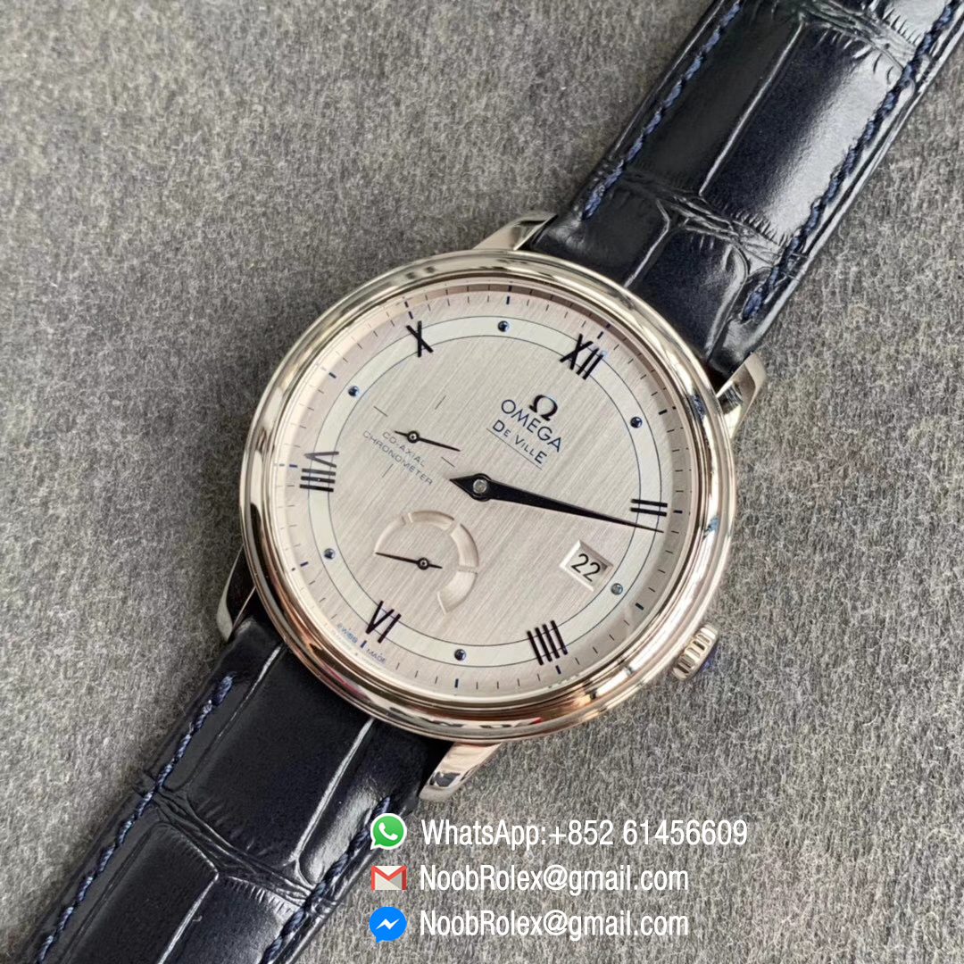 Swiss Watch Replica De Ville Prestige Power Reserve Steel Case Gray Dial Blue Markers MIYOTA 9015 ZF Edition - Noob Watch Time