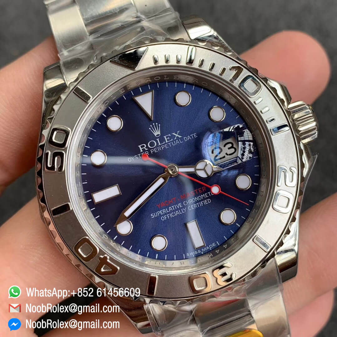Swiss Watch Replica Yacht-Master 116622 China Noob Factory 904L Steel Case Blue Dial Red Hand on Bracelet SA3135 - Noob Watch Time