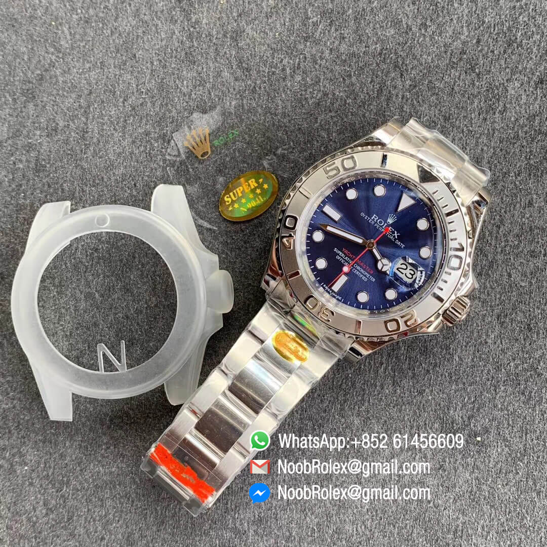 Swiss Watch Replica Yacht-Master 116622 China Noob Factory 904L Steel Case Blue Dial Red Hand on Bracelet SA3135 - Noob Watch Time
