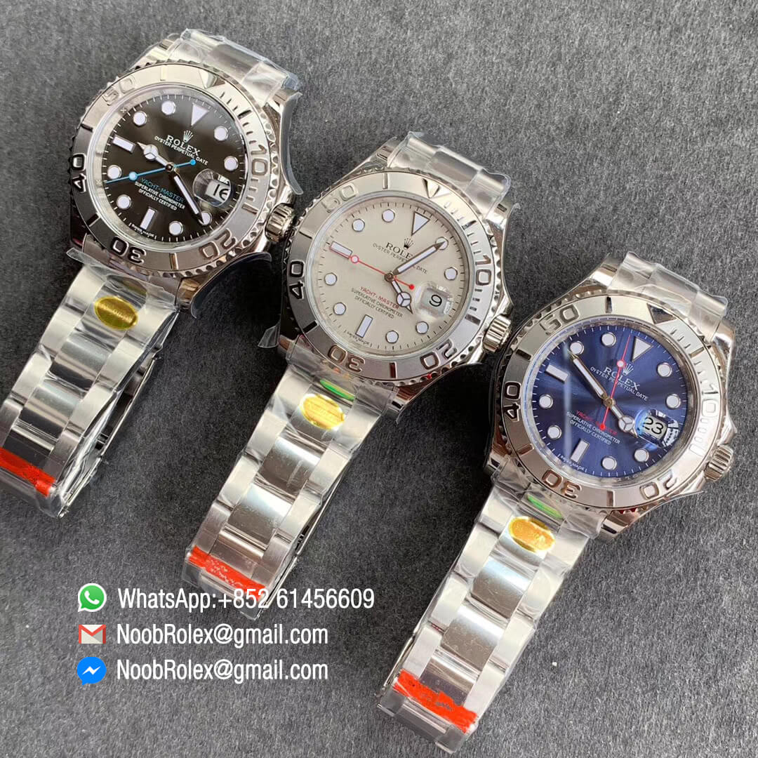 Swiss Watch Replica Yacht-Master 116622 China Noob Factory 904L Steel Case Gray Dial Blue Hand on Bracelet SA3135 - Noob Watch Time