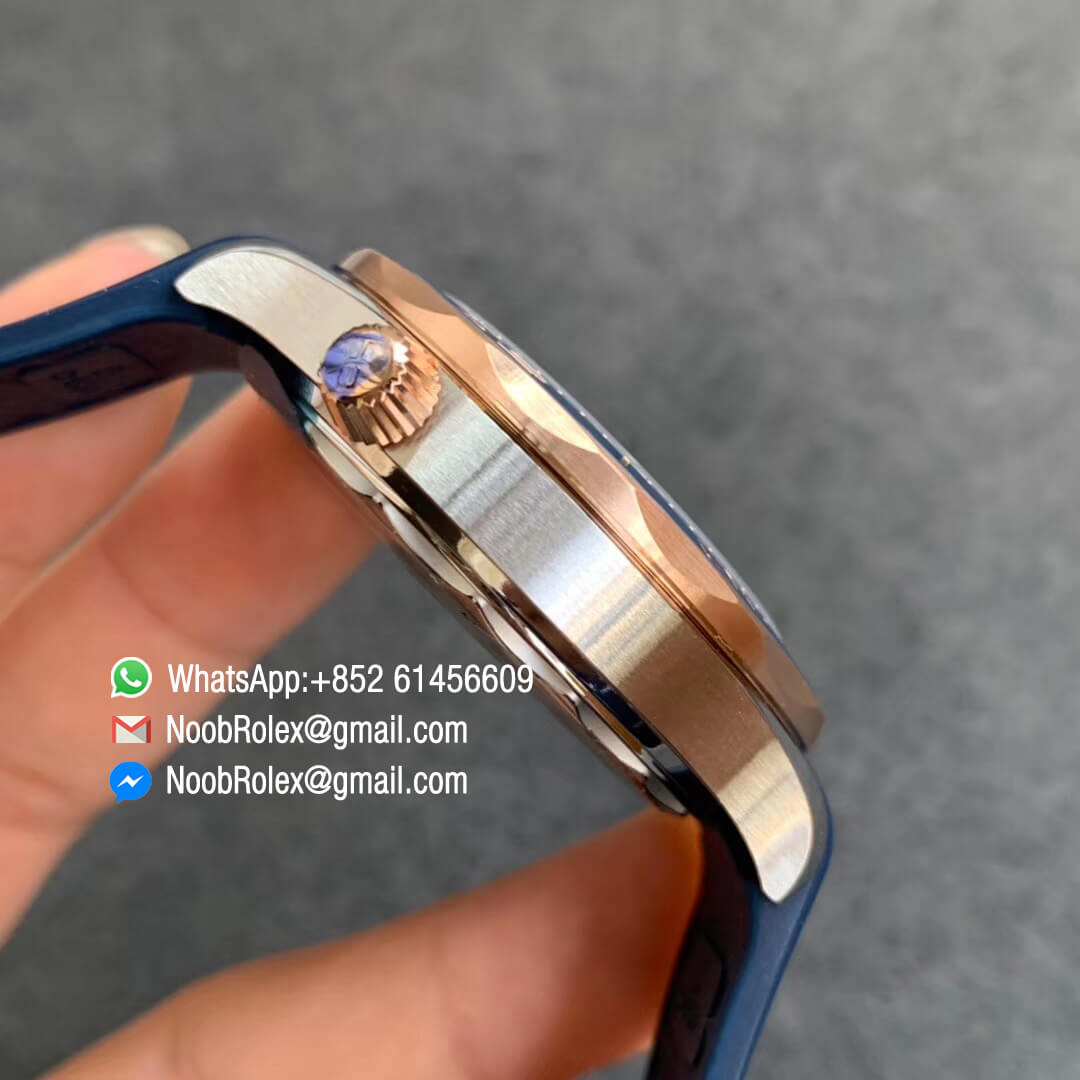 VS Factory Replica Swiss Watch 2018 Seamaster Diver 300M Steel Rose Gold Plated Rose Gold Bezel Blue Dial on Blue Rubber Strap A8800 04