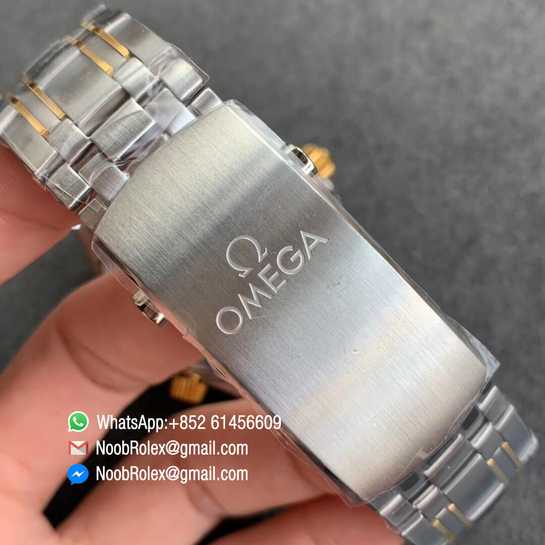 VS Factory Swiss Watch Replica Seamaster Diver 300M CO AXIAL Yello Gold Plated Bezel Black Dial on Steel Yellow Gold Plated Bracelet A8800 Noob Watch Time 06