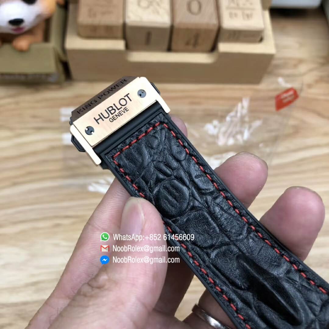 Big Bang Ferrari F1 Rose Gold Case V6F Top Clone Black Dial on Black Leather Strap HUB4100 7