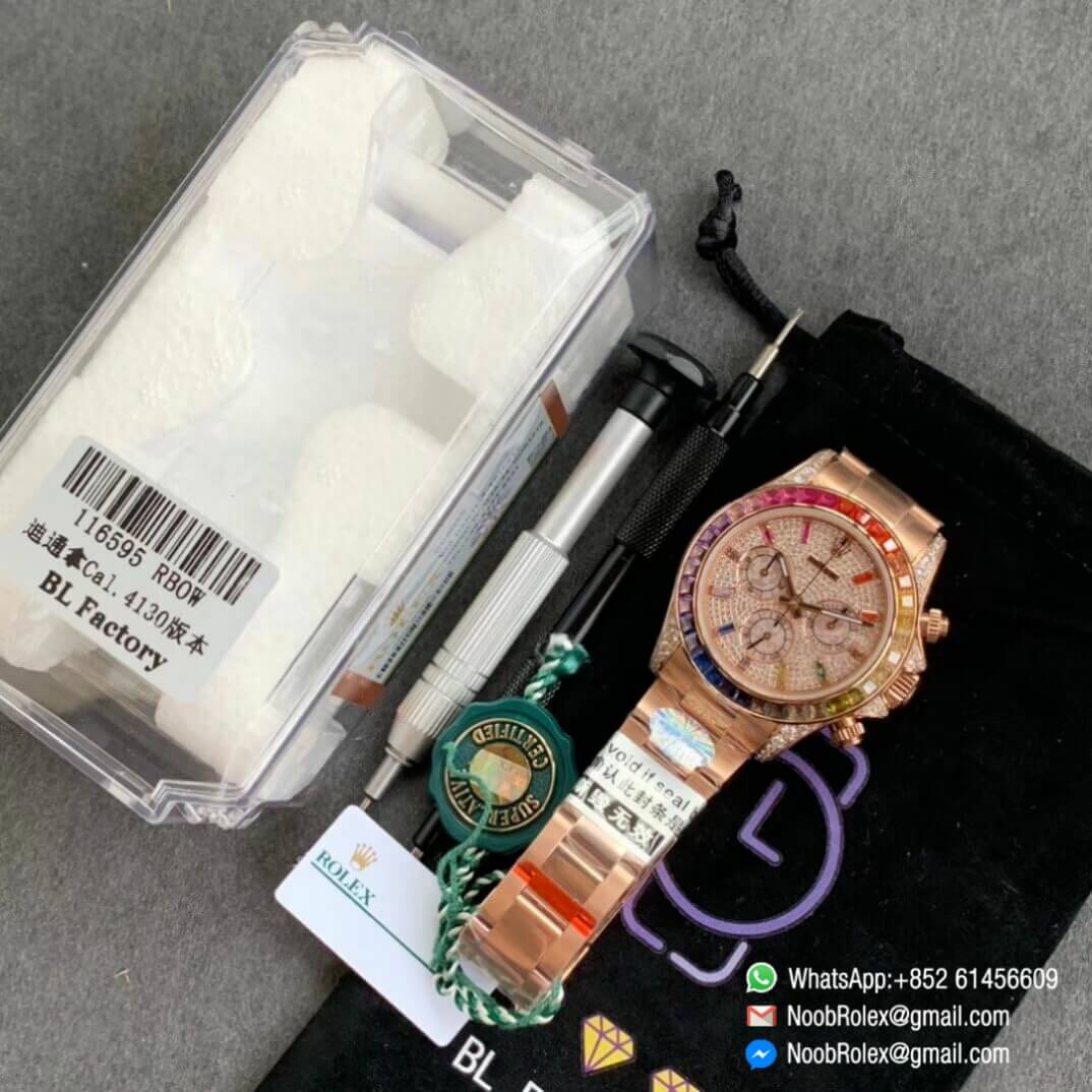 Daytona 116595RBOW RG Rainbow Crystal BLF Best Edition Diamonds Dial on RG Bracelet A4130 6