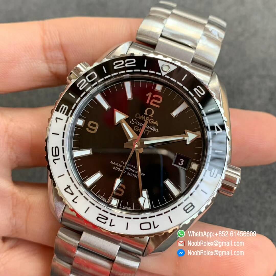 Planet Ocean 600M Tai Chi GMT VSF Best Edition Black White Ceramic Bezel and Black Dial on SS Bracelet A8906 Super Clone 7