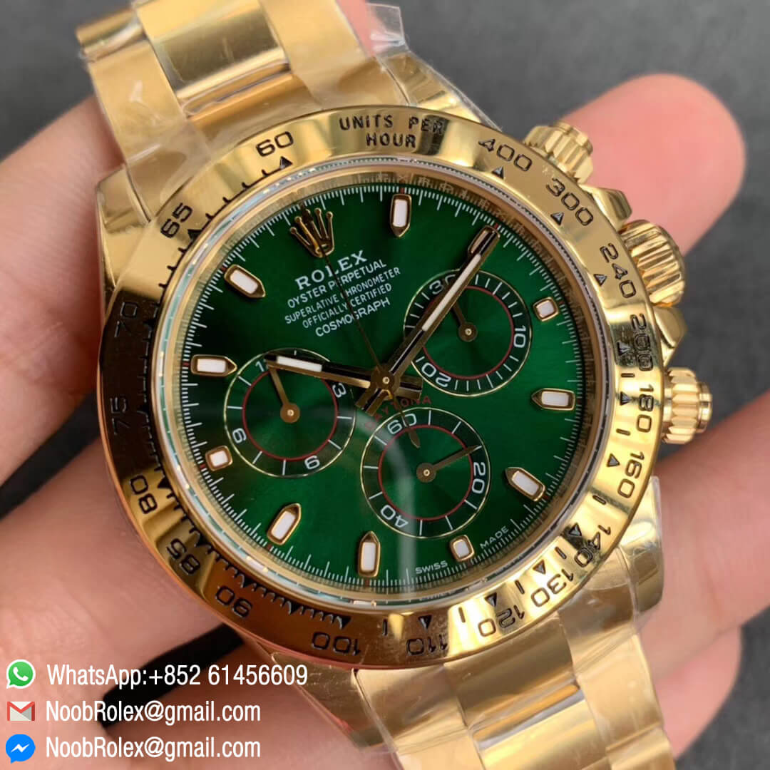 Swiss Watch Clone Noob Factory Watch Daytona 116508 Plated 18K Yellow Gold 904L Steel Case and Bracelet Green Dial SA4130 V3 02