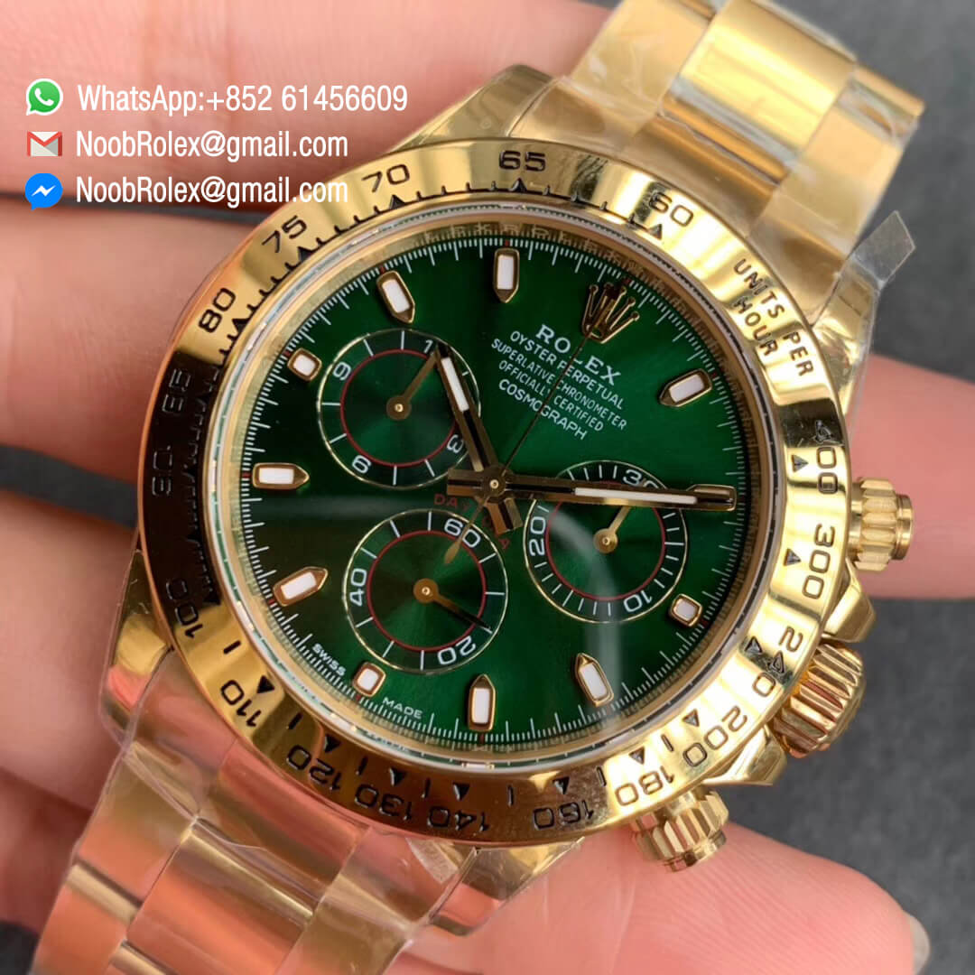Swiss Watch Clone Noob Factory Watch Daytona 116508 Plated 18K Yellow Gold 904L Steel Case and Bracelet Green Dial SA4130 V3 03