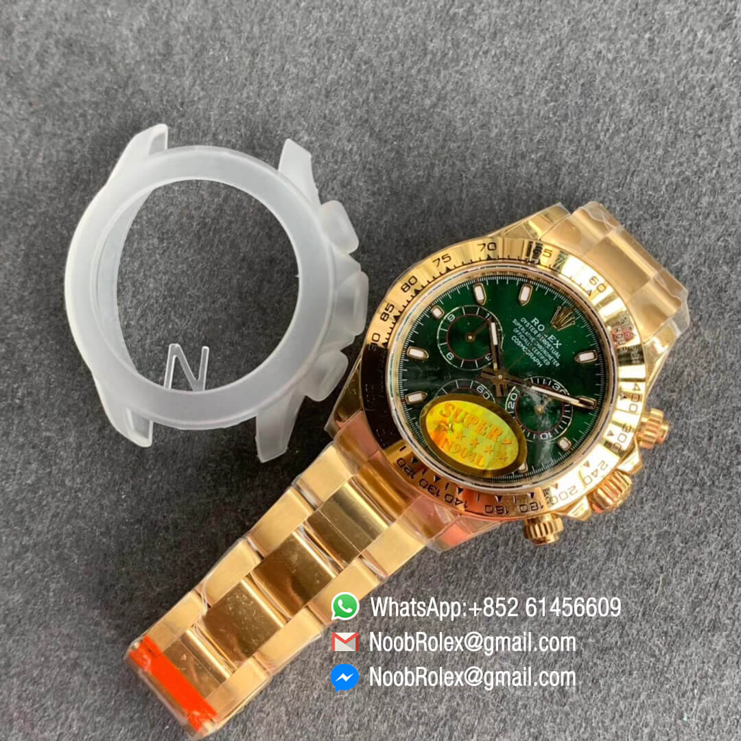 Swiss Watch Clone Noob Factory Watch Daytona 116508 Plated 18K Yellow Gold 904L Steel Case and Bracelet Green Dial SA4130 V3 09