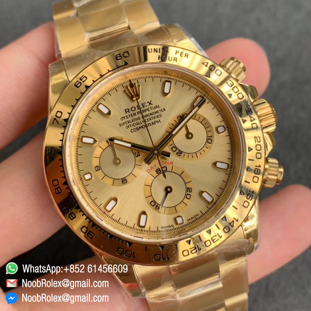 Swiss Watch Replica Noob Factory Watch Daytona 116508 Plated 18K Yellow Gold 904L Steel Case and Bracelet Yellow Gold Dial SA4130 V3 02