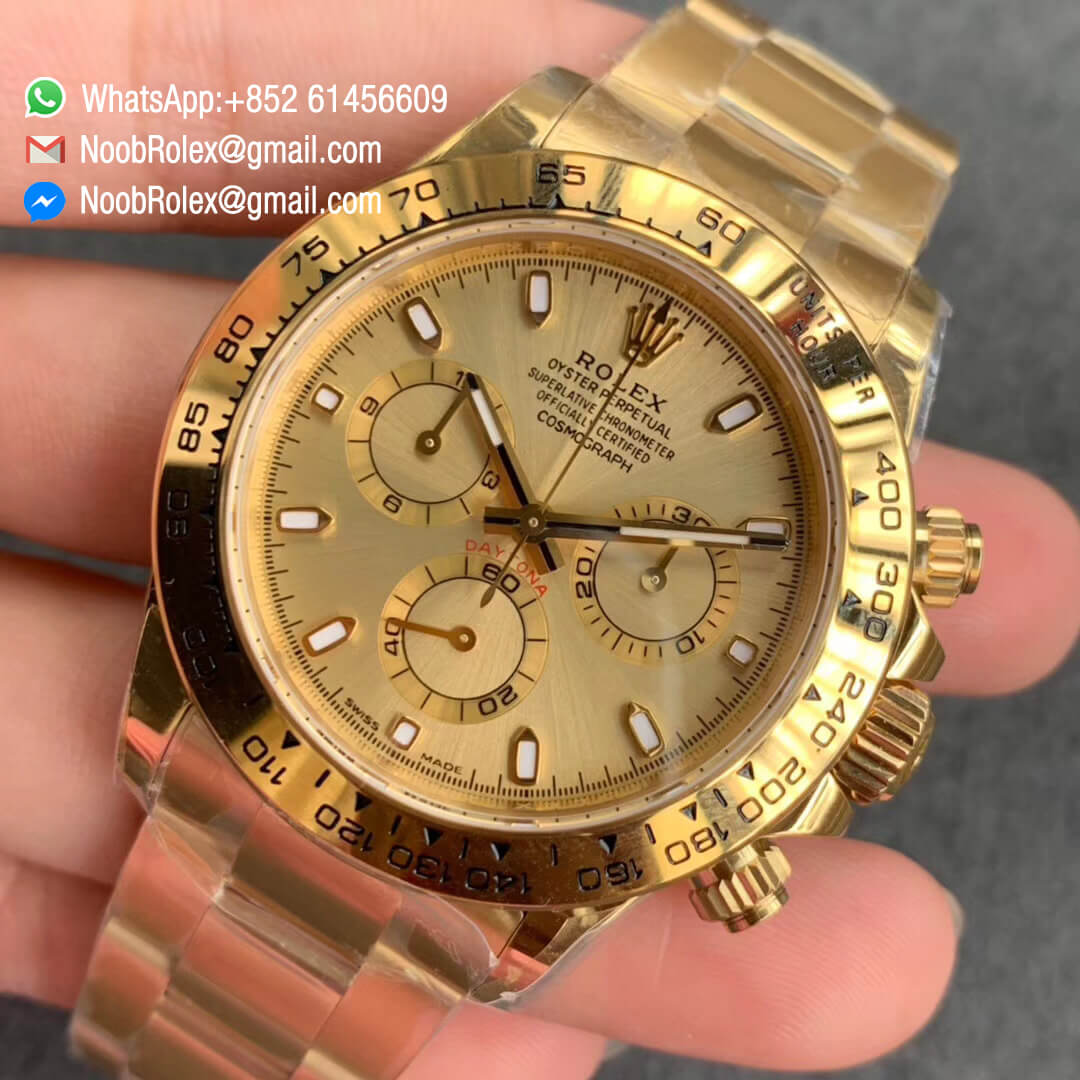 Swiss Watch Replica Noob Factory Watch Daytona 116508 Plated 18K Yellow Gold 904L Steel Case and Bracelet Yellow Gold Dial SA4130 V3 03
