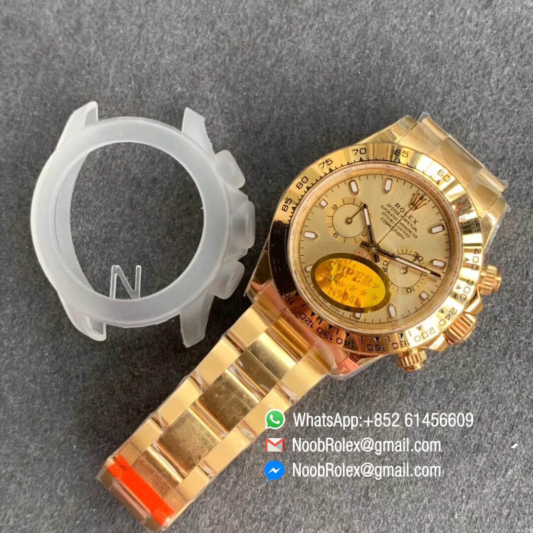 Swiss Watch Replica Noob Factory Watch Daytona 116508 Plated 18K Yellow Gold 904L Steel Case and Bracelet Yellow Gold Dial SA4130 V3 11