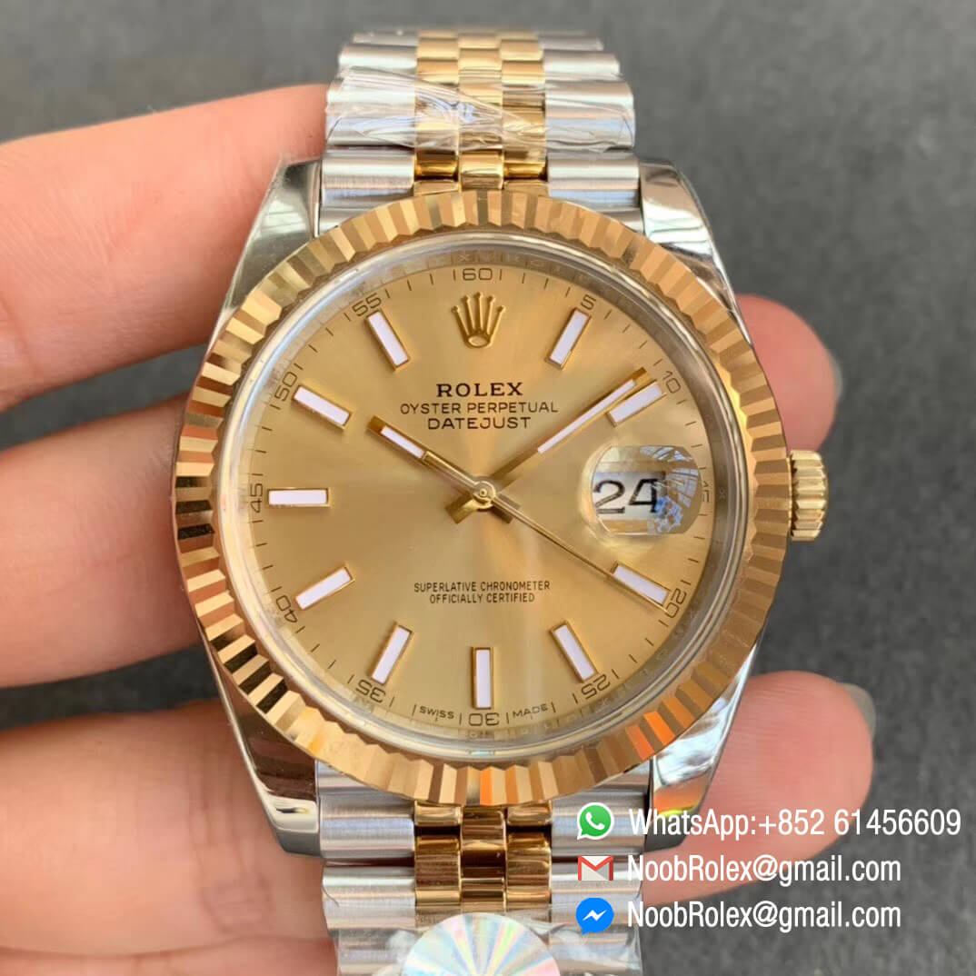 DateJust 41 126333 ARF Best Edition 904L Steel Case with Plated Gold Bezel with Yollow Gold Lumed Dial on Bicolor Jubilee Bracelet A2824 01