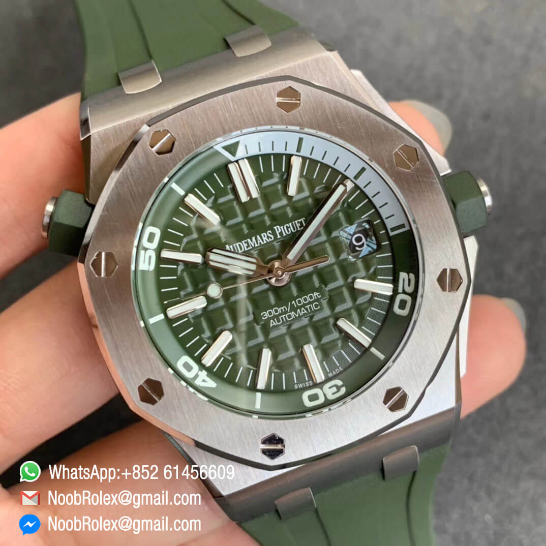 JF Watch Royal Oak Offshore Diver 15710 Green Dial and Green Rubber Strap Super Asian Clone 3120 02