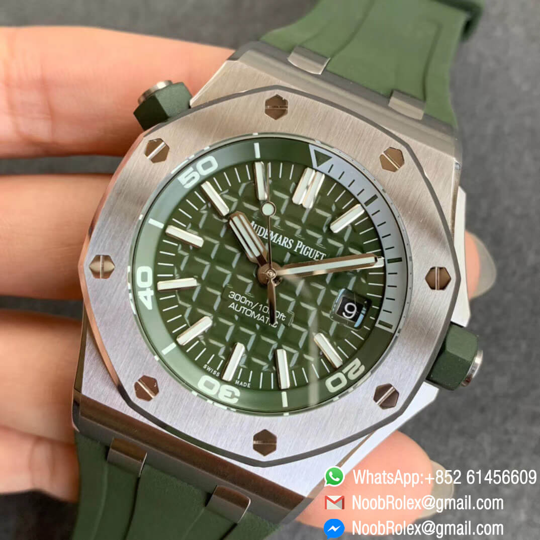 JF Watch Royal Oak Offshore Diver 15710 Green Dial and Green Rubber Strap Super Asian Clone 3120 03