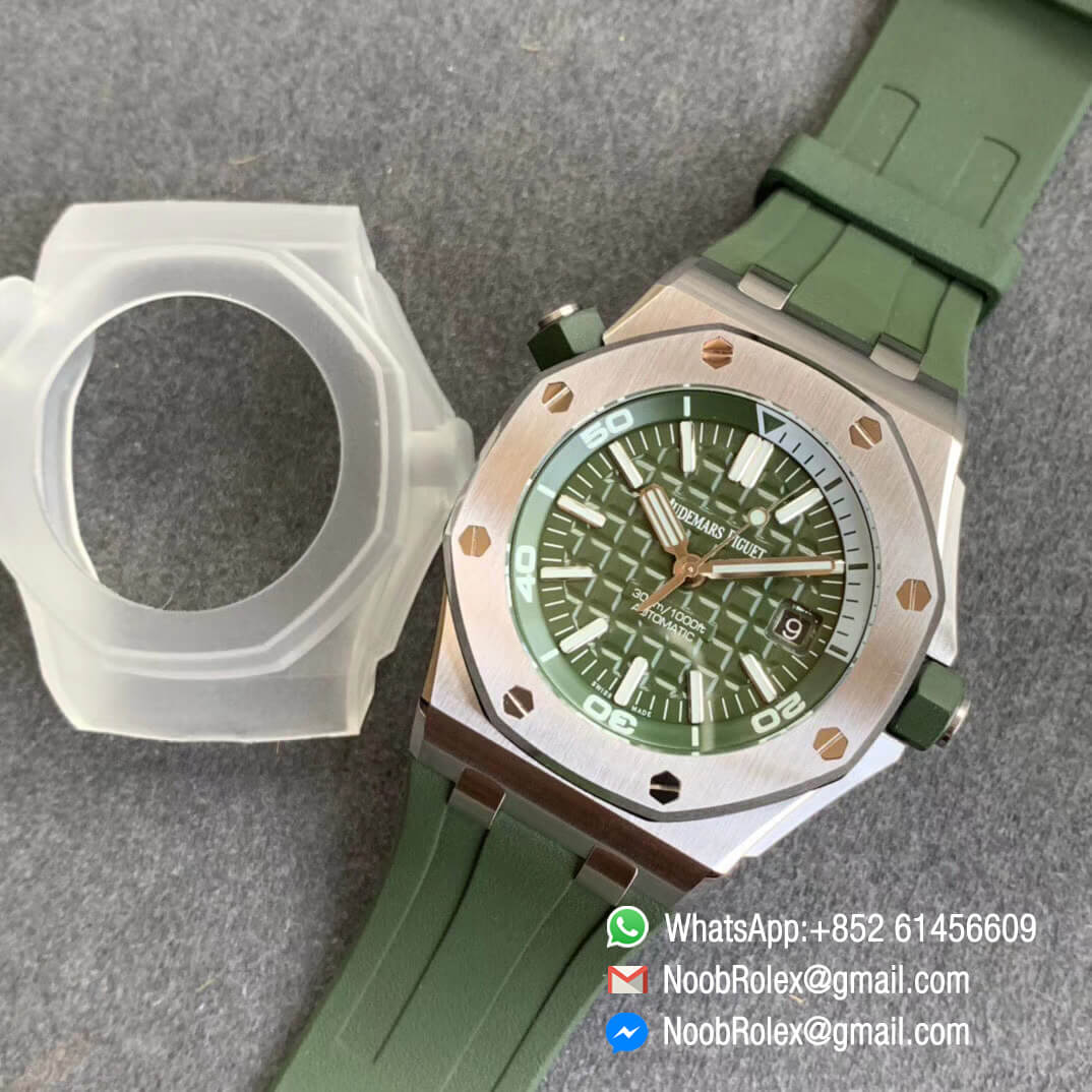 JF Watch Royal Oak Offshore Diver 15710 Green Dial and Green Rubber Strap Super Asian Clone 3120 09